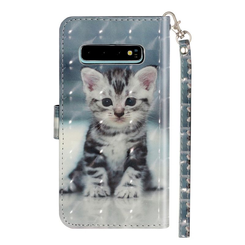 Folio Deksel Til Samsung Galaxy S10 Plus Med Kjede Light Spots Strap Kattunge