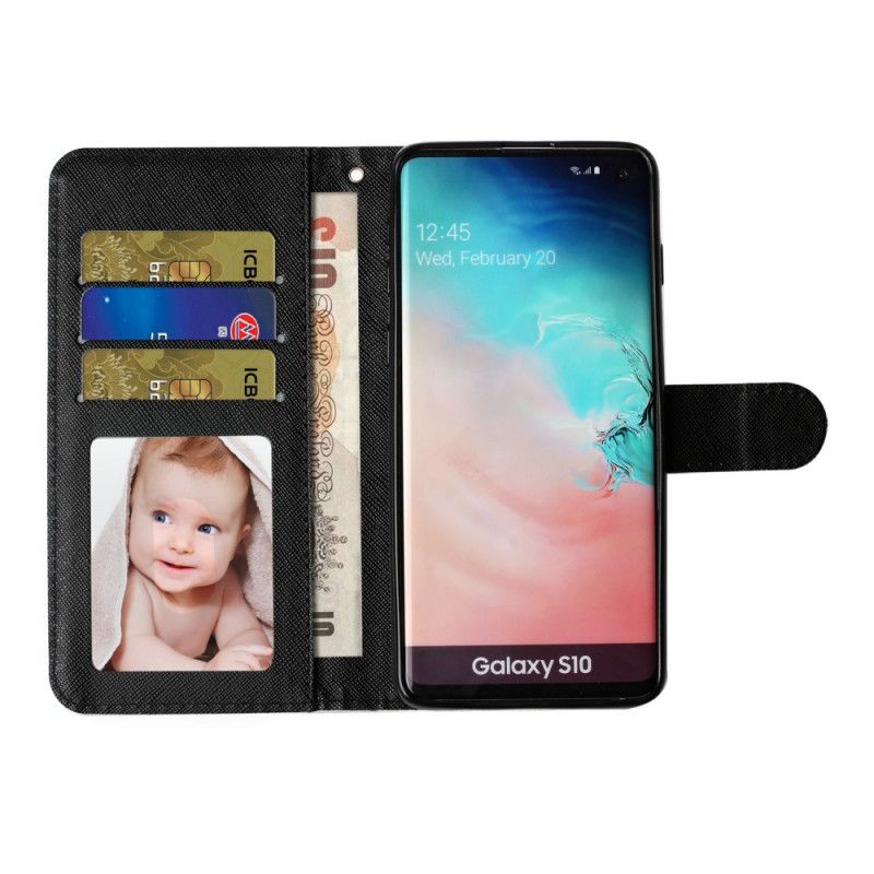 Folio Deksel Til Samsung Galaxy S10 Plus Med Kjede Light Spots Strap Kattunge