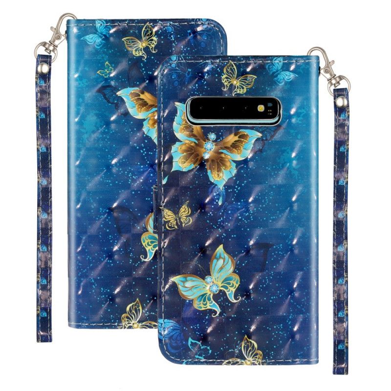 Lærdeksel Til Samsung Galaxy S10 Plus Golden Butterflies Lanyard