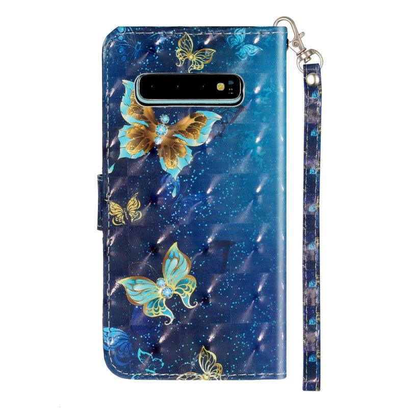 Lærdeksel Til Samsung Galaxy S10 Plus Golden Butterflies Lanyard