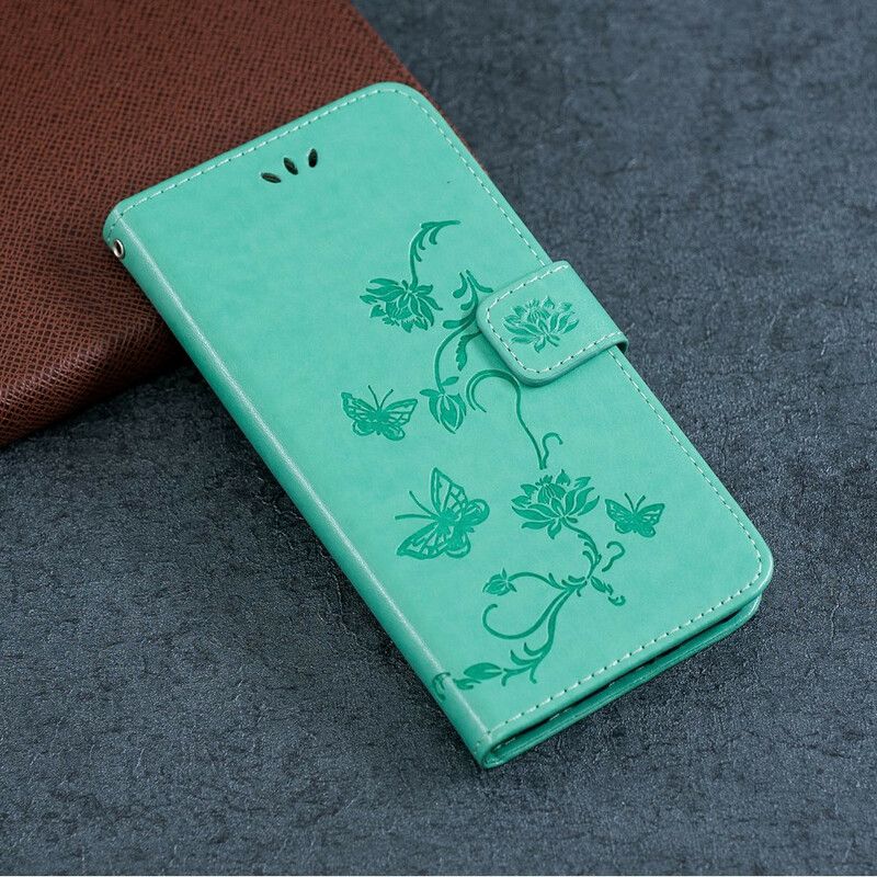 Folio Deksel Til Huawei P Smart S Med Kjede Thong Sommerfugler Og Blomster