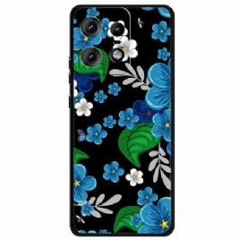 Deksel Motorola Edge 50 Pro Blå Blomster Beskyttelse Deksel