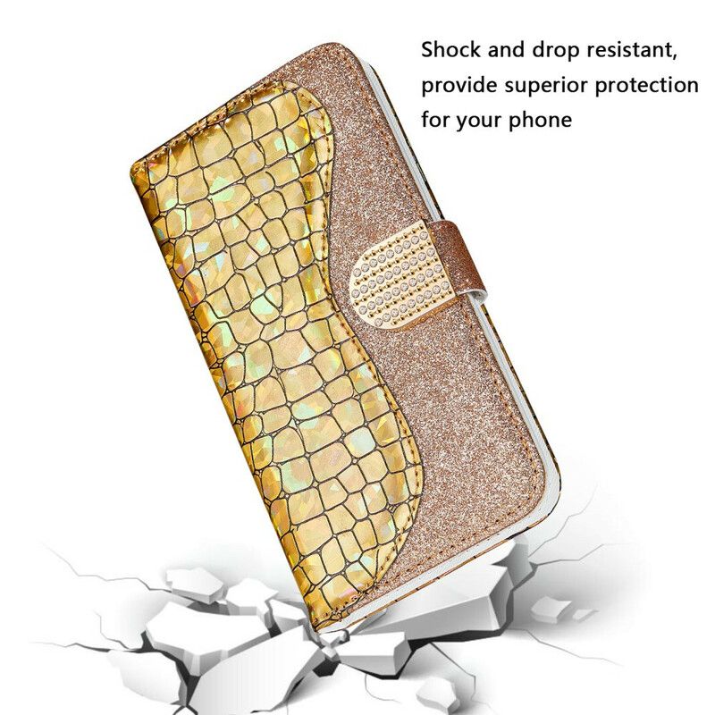 Folio Deksel Til iPhone 13 Mini Croc-diamanter