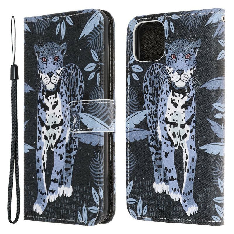 Folio Deksel Til iPhone 13 Mini Med Kjede Thong Leopard