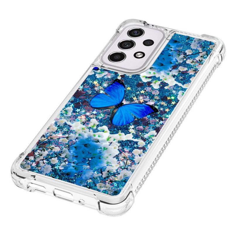 Deksel Til Samsung Galaxy A33 5G Blå Glittersommerfugler