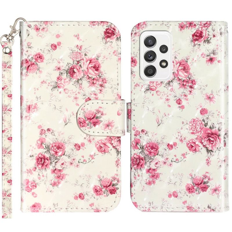 Lærdeksel Til Samsung Galaxy A33 5G Med Kjede Liberty Strap Blomster