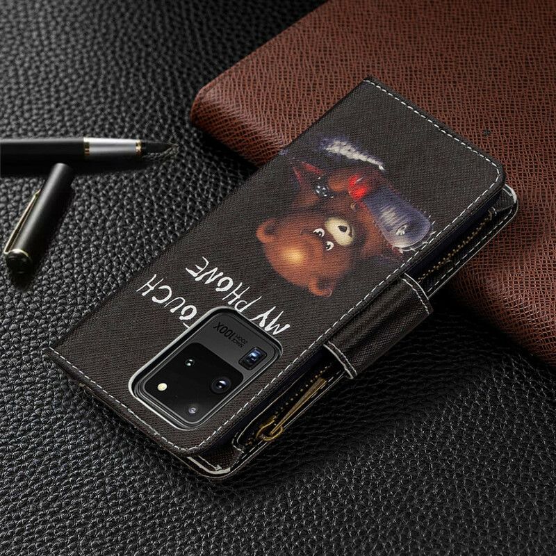 Folio Deksel Til Samsung Galaxy S20 Ultra Bear-glidelåslomme