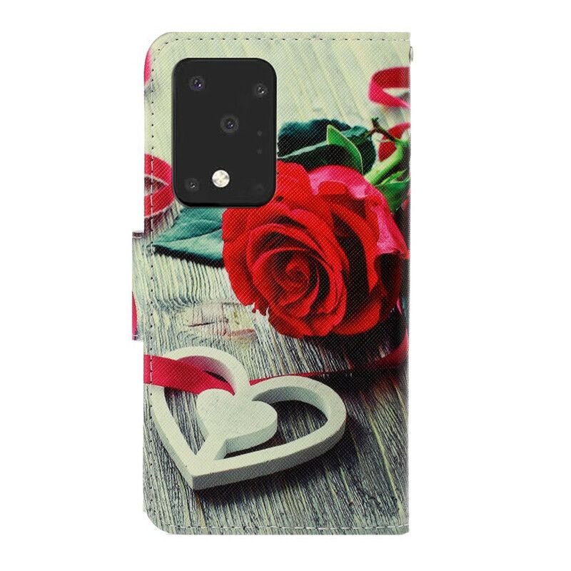 Folio Deksel Til Samsung Galaxy S20 Ultra Med Kjede Romantisk Strappy Rose