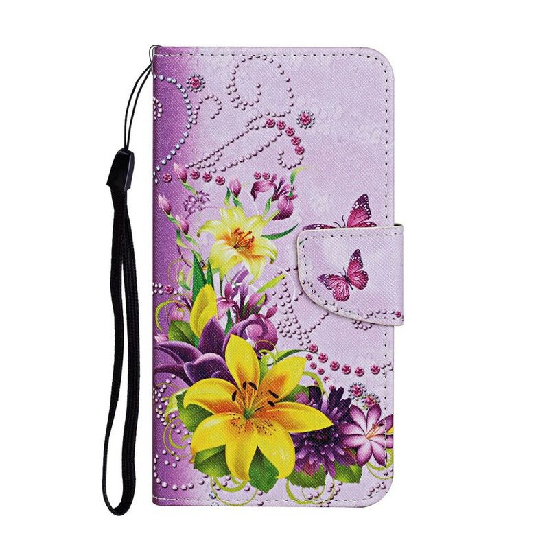 Folio Deksel Til Samsung Galaxy S20 Ultra Mestrerike Blomster Med Stropp