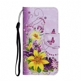 Folio Deksel Til Samsung Galaxy S20 Ultra Mestrerike Blomster Med Stropp