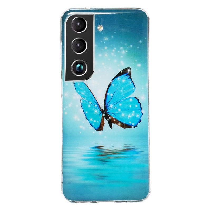 Deksel Til Samsung Galaxy S22 5G Fluorescerende Blå Sommerfugler