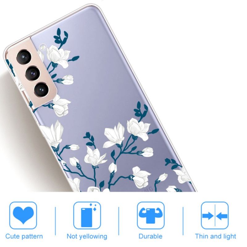 Deksel Til Samsung Galaxy S22 5G Transparente Hvite Blomster