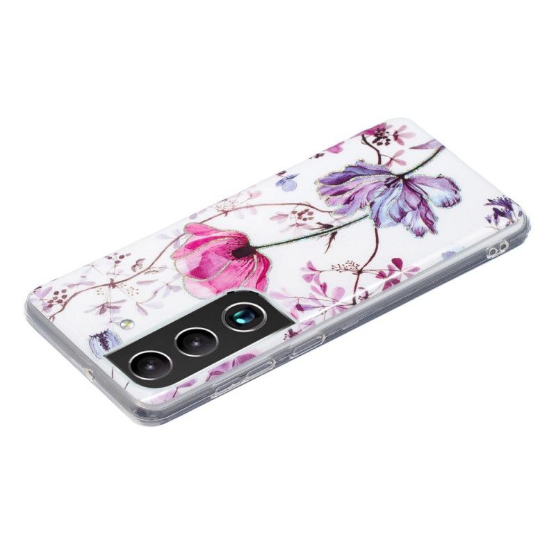 Mobildeksel Til Samsung Galaxy S22 5G Marmorerte Blomster