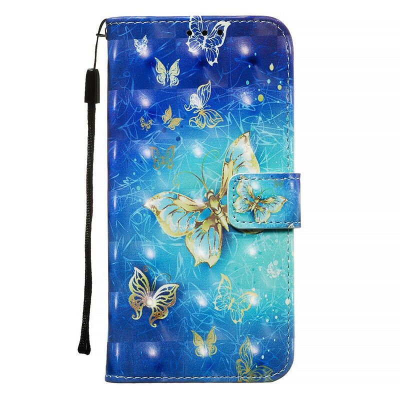 Folio Deksel Til Samsung Galaxy A71 Golden Butterflies Lanyard