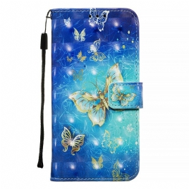 Folio Deksel Til Samsung Galaxy A71 Golden Butterflies Lanyard