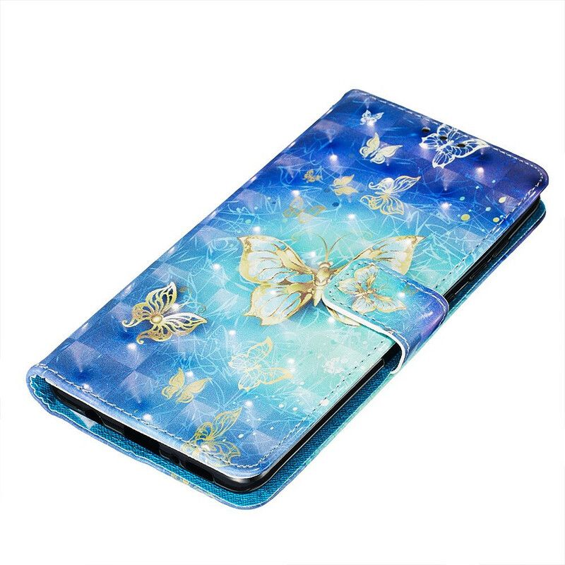 Folio Deksel Til Samsung Galaxy A71 Golden Butterflies Lanyard