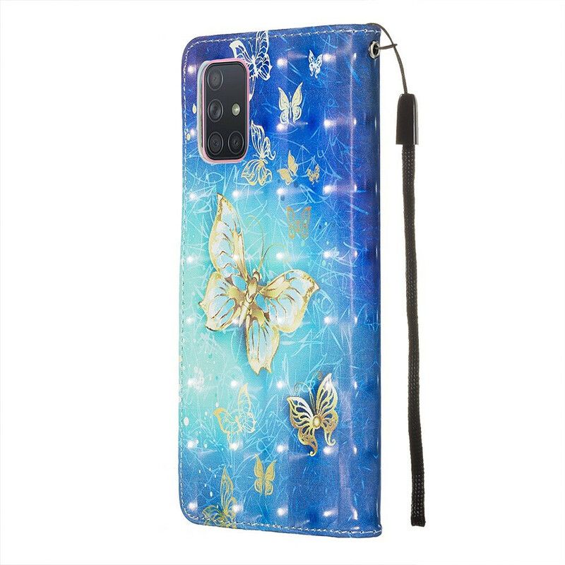 Folio Deksel Til Samsung Galaxy A71 Golden Butterflies Lanyard