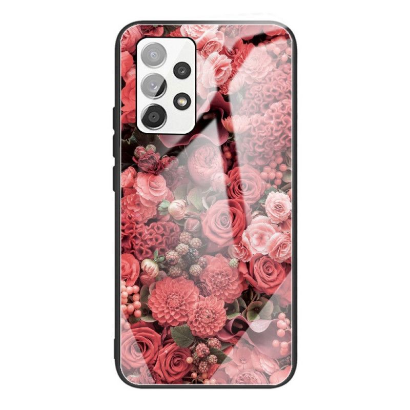 Mobildeksel Til Samsung Galaxy A53 5G Rosa Blomster Av Herdet Glass