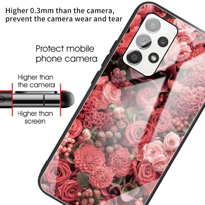 Mobildeksel Til Samsung Galaxy A53 5G Rosa Blomster Av Herdet Glass