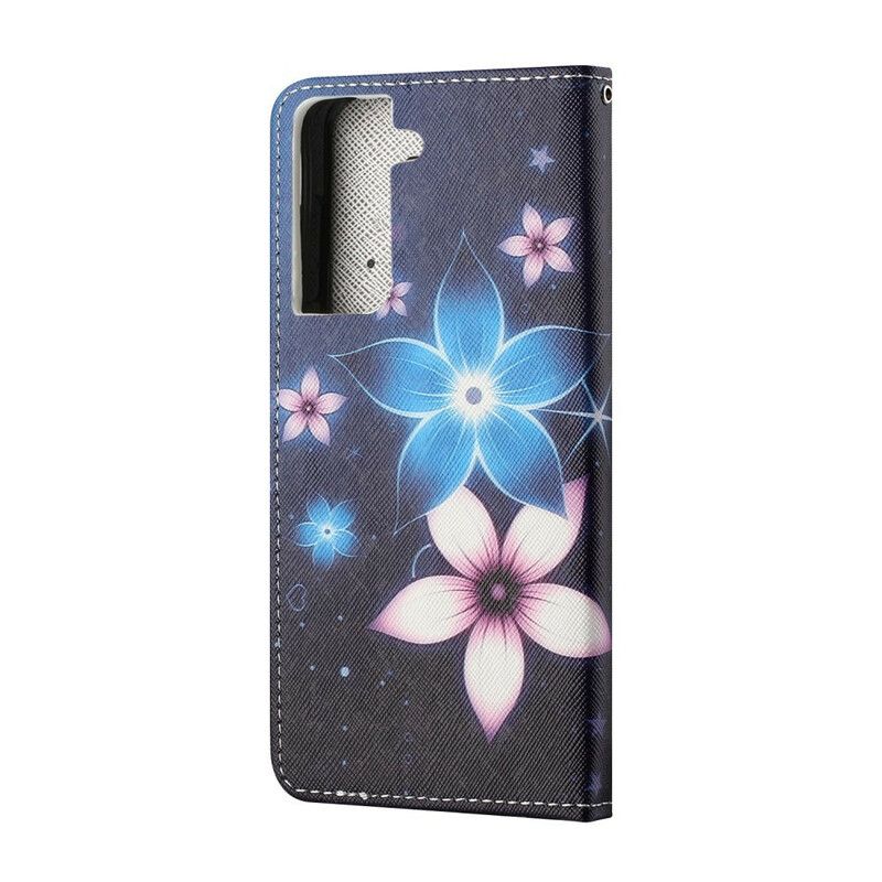 Folio Deksel Til Samsung Galaxy S21 FE Med Kjede Lunar Strap Blomster