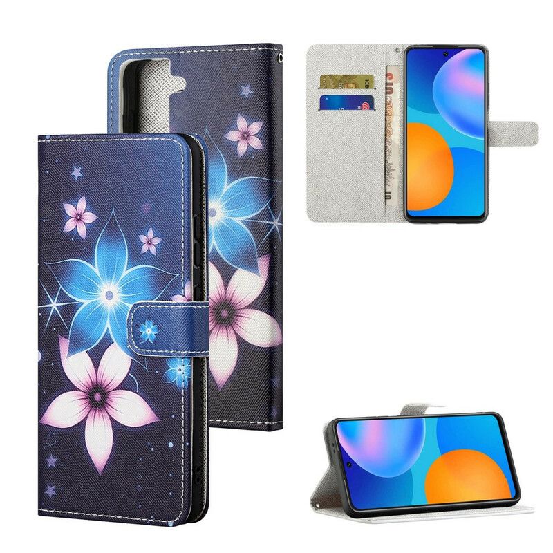 Folio Deksel Til Samsung Galaxy S21 FE Med Kjede Lunar Strap Blomster