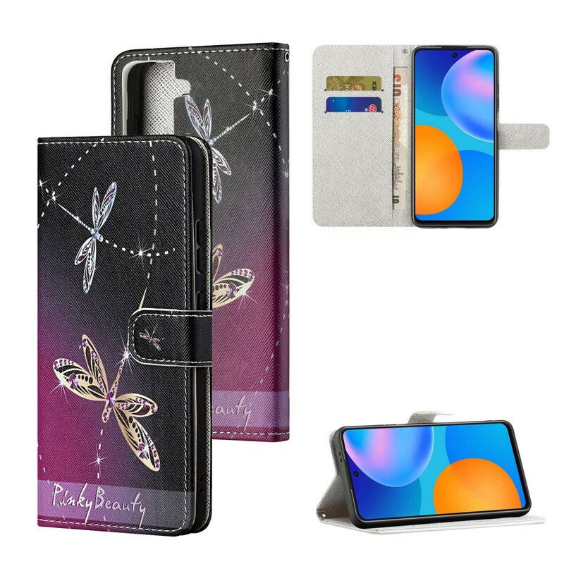 Folio Deksel Til Samsung Galaxy S21 FE Med Kjede Thong Dragonflies