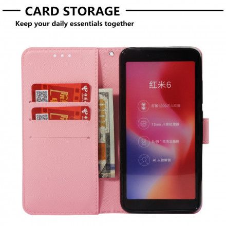 Folio Deksel Til Xiaomi Redmi 6A Røde Sommerfugler