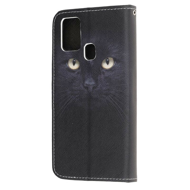 Lærdeksel Til Honor 9X Lite Med Kjede Thong Black Cat Eyes