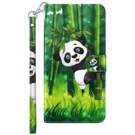 Folio Deksel Samsung Galaxy S24 5g Bambus Panda Med Stropp Beskyttelse Deksel