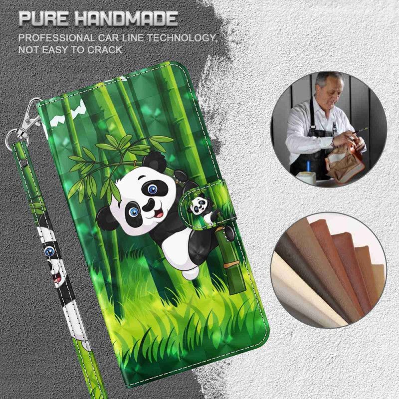 Folio Deksel Samsung Galaxy S24 5g Bambus Panda Med Stropp Beskyttelse Deksel