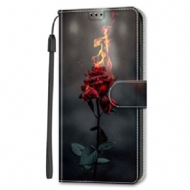 Folio Deksel Samsung Galaxy S24 5g Brannrosa Med Stropp