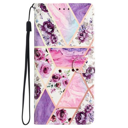 Folio Deksel Samsung Galaxy S24 5g Marmor Lilla Blomster Med Stropp