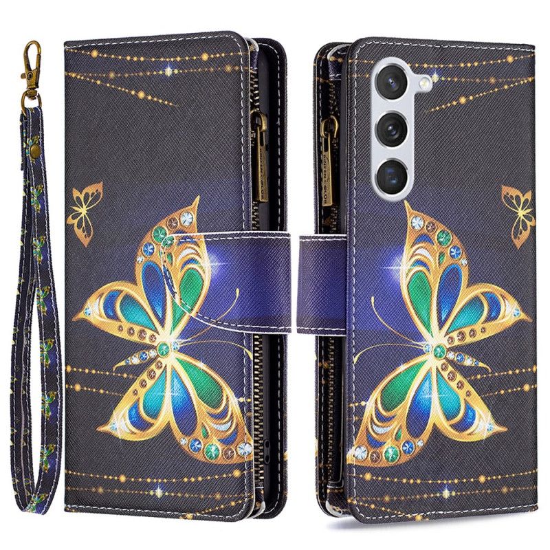 Folio Deksel Samsung Galaxy S24 5g Rhinestone Butterflies Lommebok Med Stropp