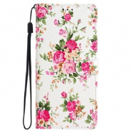 Folio Deksel Samsung Galaxy S24 5g Røde Blomster Med Stropp