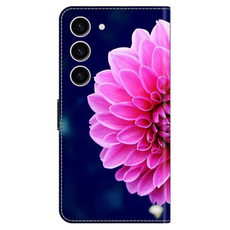 Folio Deksel Samsung Galaxy S24 5g Rosa Blomst På Blå Bakgrunn