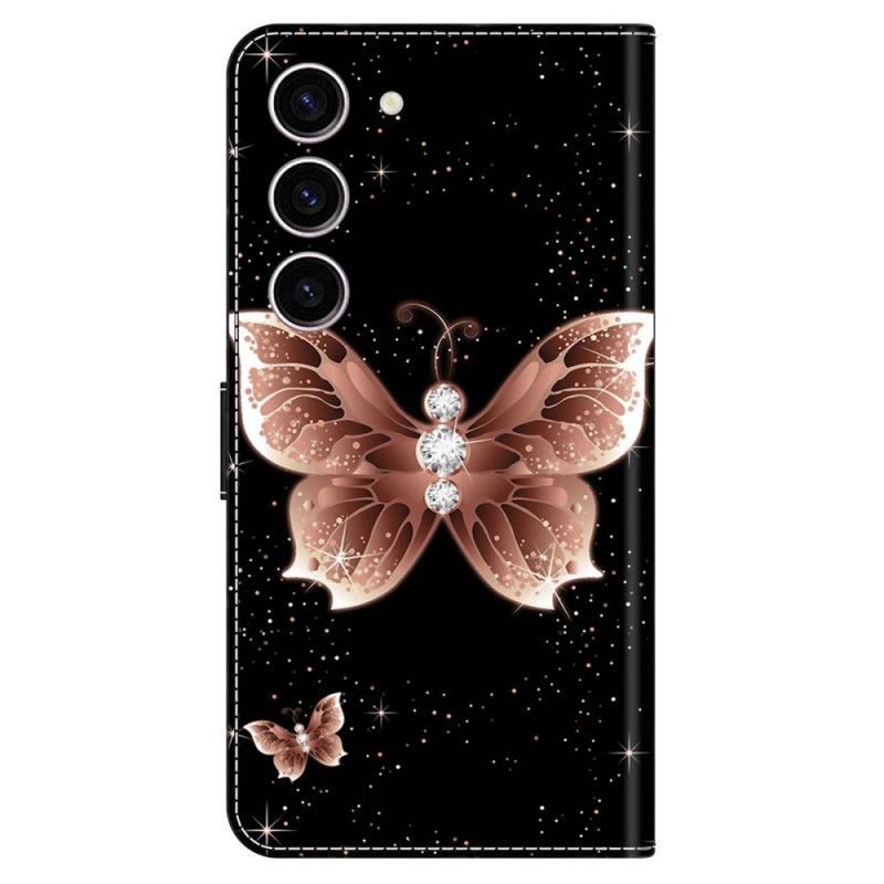 Folio Deksel Samsung Galaxy S24 5g Rosa Diamant Sommerfugl