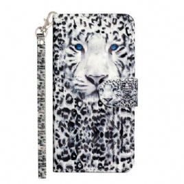 Folio Deksel Til Samsung Galaxy S24 5g Leopard Med Snor