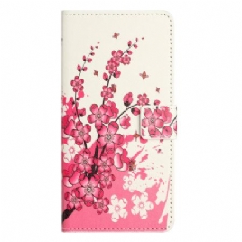 Lærdeksel Folio Deksel Samsung Galaxy S24 5g Tropiske Blomster