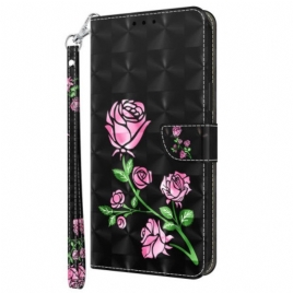 Folio Deksel Til Samsung Galaxy S23 5G Med Kjede Strappy Grafisk Rose