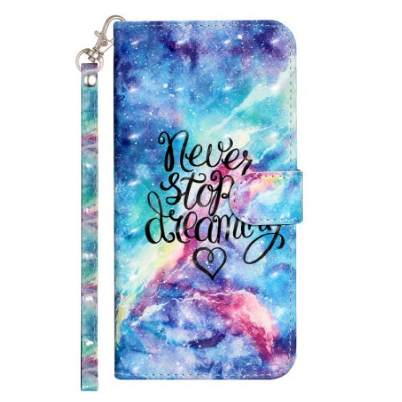 Folio Deksel Til iPhone 15 Pro Med Kjede Never Stop Dreaming 3d Strap