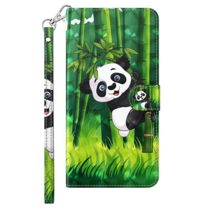 Lærdeksel Til iPhone 15 Pro Med Kjede 3d Bamboo Panda Med Stropp