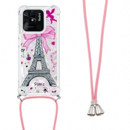 Deksel Til Xiaomi Redmi 10C Med Snor Eiffeltårnets Glittersnor