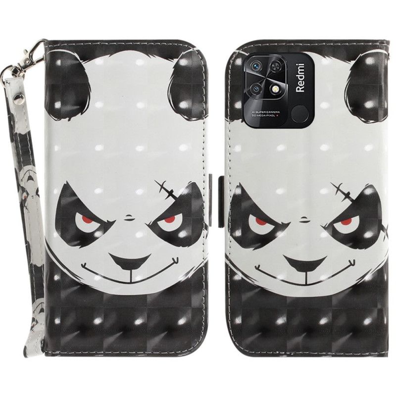 Folio Deksel Til Xiaomi Redmi 10C Med Kjede Angry Panda Med Stropp