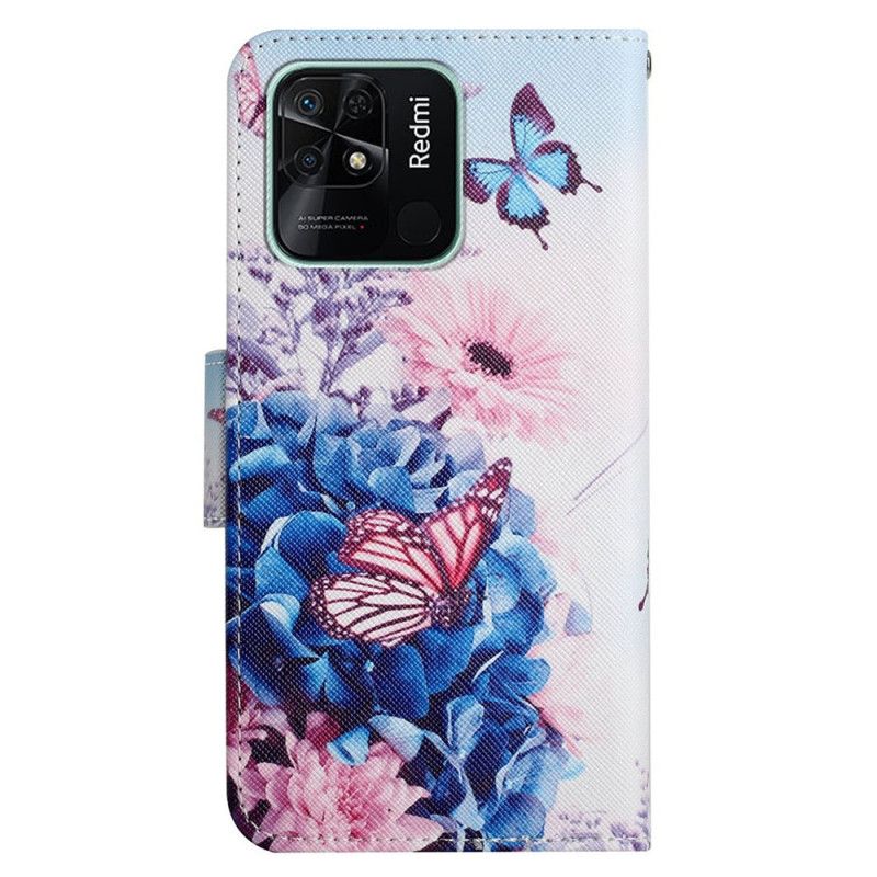 Lærdeksel Til Xiaomi Redmi 10C Med Kjede Floral Strappy Fantasy