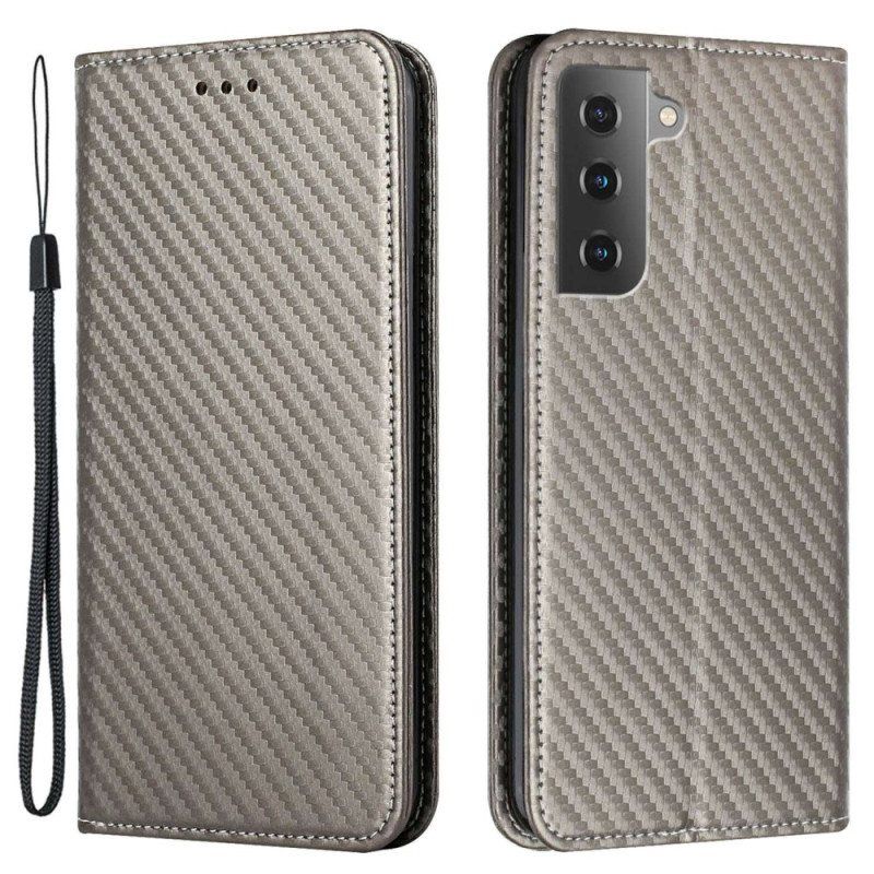 Beskyttelse Deksel Til Samsung Galaxy S23 5G Med Kjede Folio Deksel Strappy Carbon Fiber Style