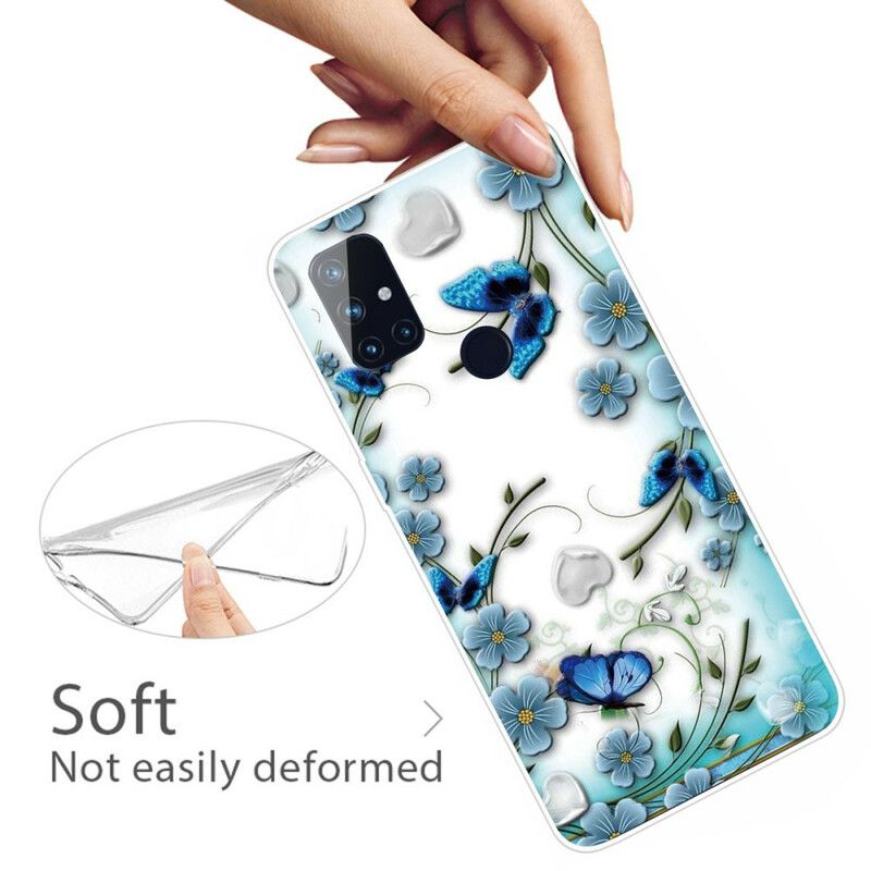 Deksel Til OnePlus Nord N10 Transparente Retro Sommerfugler Og Blomster