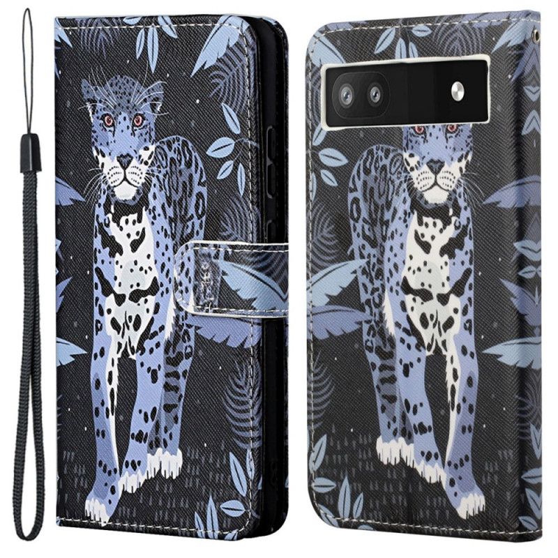 Folio Deksel Til Google Pixel 6A Med Kjede Thong Leopard