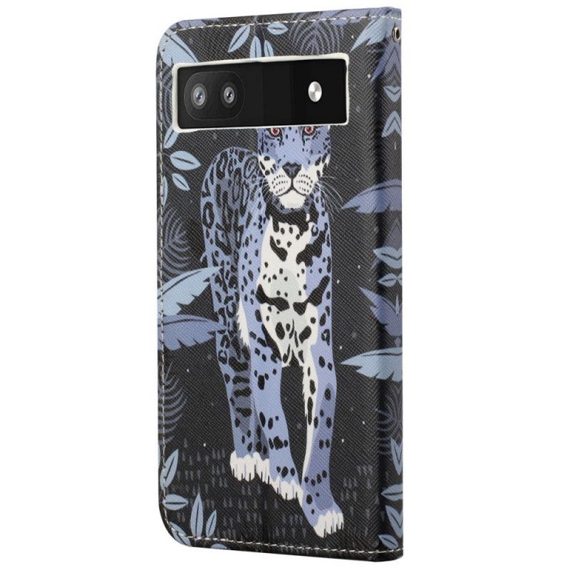 Folio Deksel Til Google Pixel 6A Med Kjede Thong Leopard