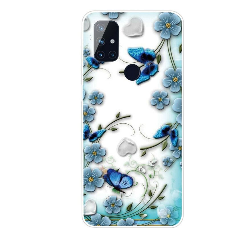 Deksel Til OnePlus Nord N100 Transparente Retro Sommerfugler Og Blomster