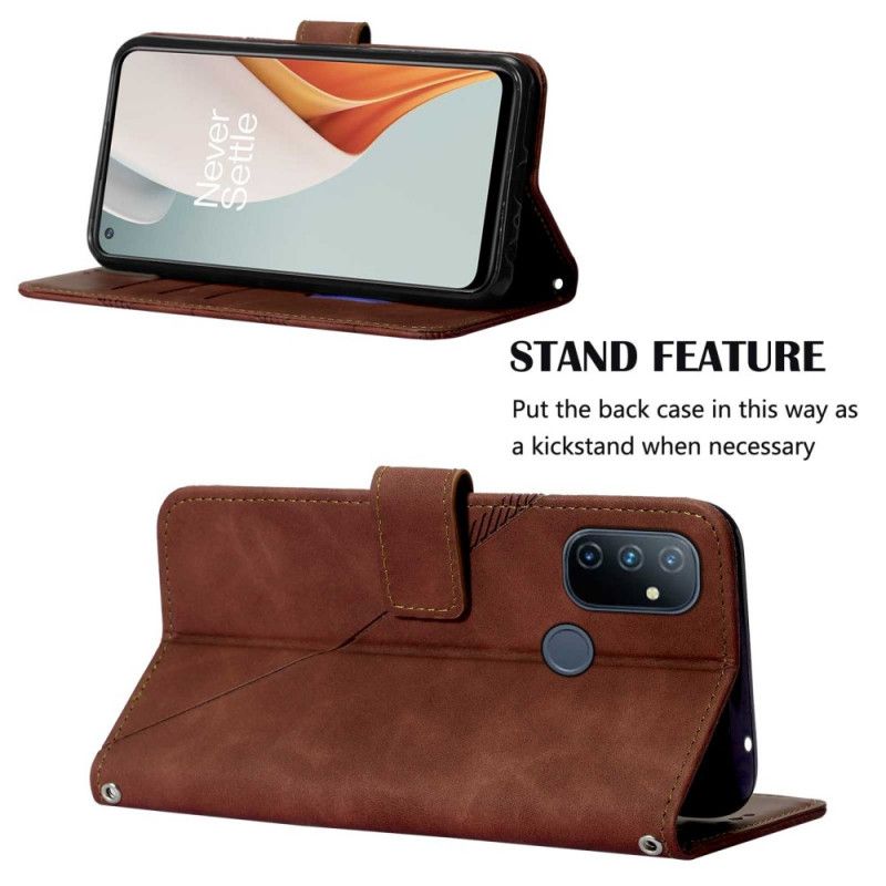 Folio Deksel Til OnePlus Nord N100 Faux Leather Triangle Med Stropp